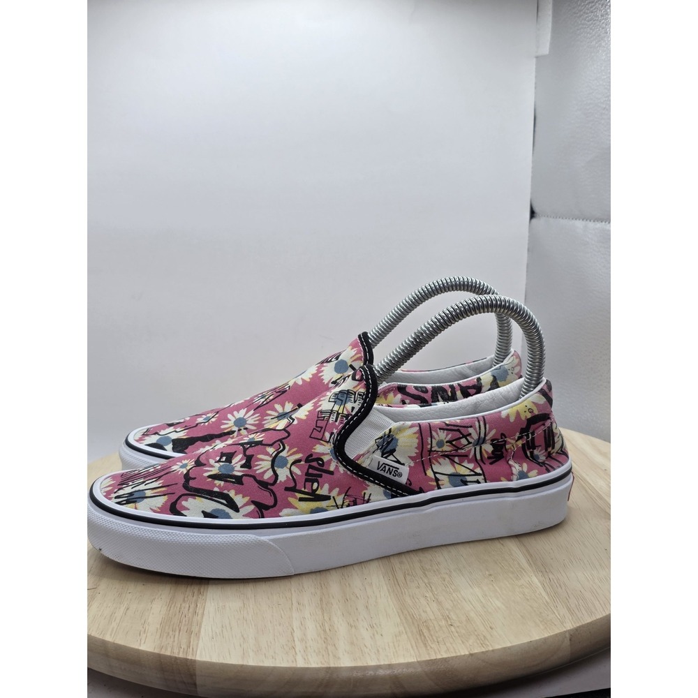 Women's Size 7.5 - Vans Classic Slip On Floral Pink Black Graffiti Skate Shoes